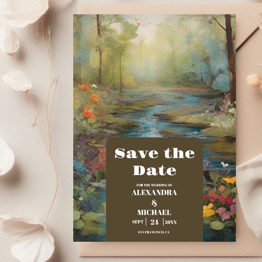 Waterverf Floral Spring Mountains Wedding Save The Date