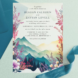 Waterverf Floral Spring Mountains Wedding Vellum Uitnodigingen