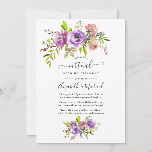 Waterverf Floral Spring Online Virtual Wedding Kaart (Voorkant)