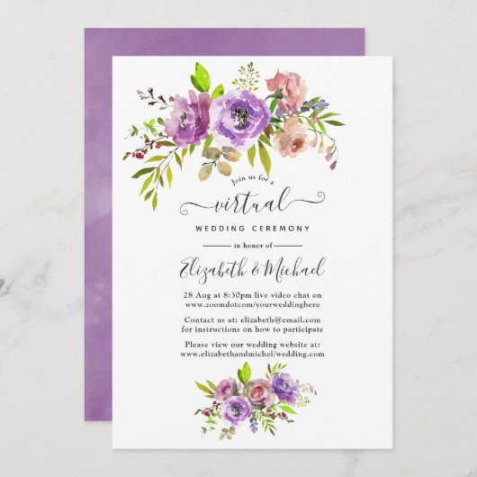 Waterverf Floral Spring Online Virtual Wedding Kaart (Voorkant / Achterkant)