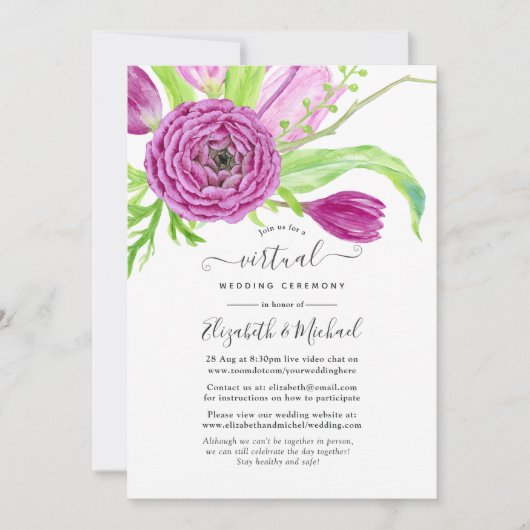 Waterverf Floral Spring Online Virtual Wedding Kaart (Voorkant)