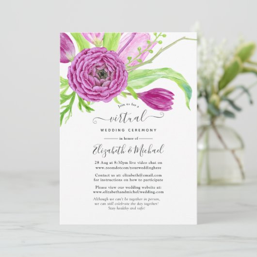 Waterverf Floral Spring Online Virtual Wedding Kaart (Staand voorkant)