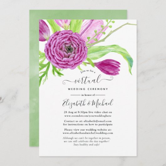 Waterverf Floral Spring Online Virtual Wedding Kaart (Voorkant / Achterkant)