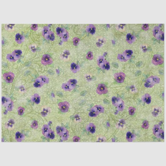 Waterverf Floral Spring Paarse Pansy Decoupage Tissuepapier (Voorkant)