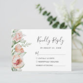 Waterverf Floral Spring Peach Blush Wedding RSVP Kaartje (Staand voorkant)
