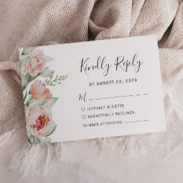 Waterverf Floral Spring Peach Blush Wedding RSVP Kaartje