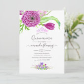 Waterverf Floral Spring Quinceañera Kaart (Staand voorkant)