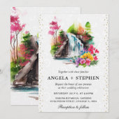 Waterverf Floral Spring Waterfall Bruiloft Kaart (Voorkant / Achterkant)