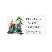 Waterverf Floral Spring Waterfall Trouwadres Etiket (Voorkant)