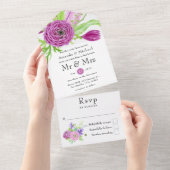 Waterverf Floral Spring Wedding All In One Uitnodiging (Afscheurbaar)