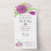 Waterverf Floral Spring Wedding All In One Uitnodiging (Binnen)