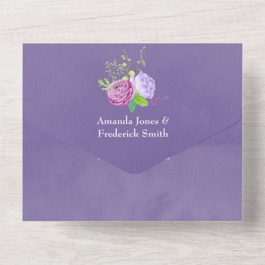 Waterverf Floral Spring Wedding All In One Uitnodiging (Achterkant)