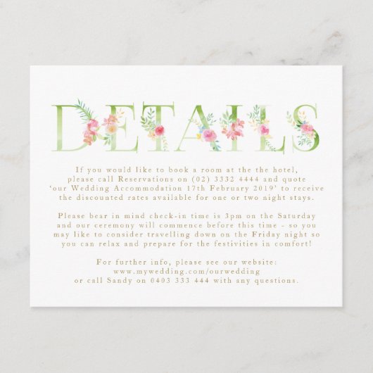 Waterverf Floral Spring Wedding Enclosure Card Informatiekaartje (Voorkant)