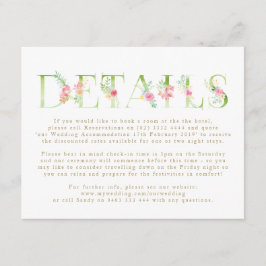 Waterverf Floral Spring Wedding Enclosure Card Informatiekaartje