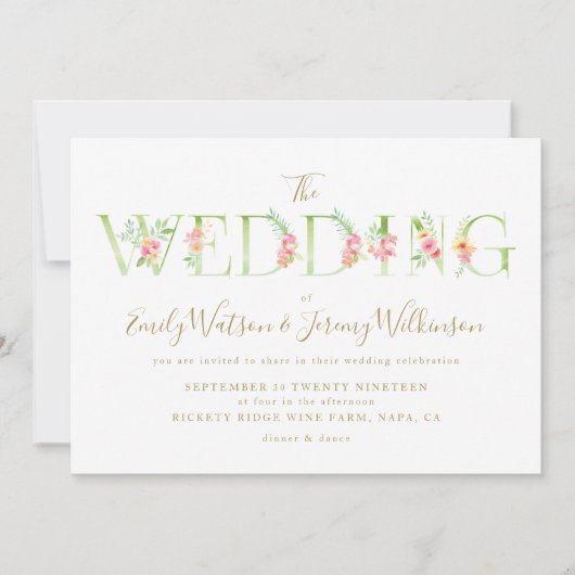 Waterverf Floral Spring Wedding Invitation Kaart (Voorkant)