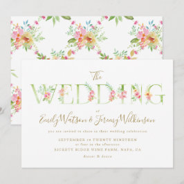 Waterverf Floral Spring Wedding Invitation Kaart