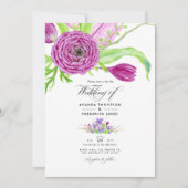 Waterverf Floral Spring Wedding Invitation Kaart (Voorkant)