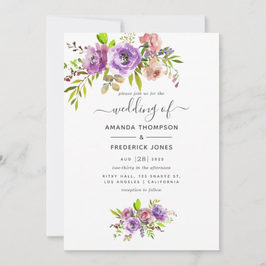 Waterverf Floral Spring Wedding Kaart (Voorkant)