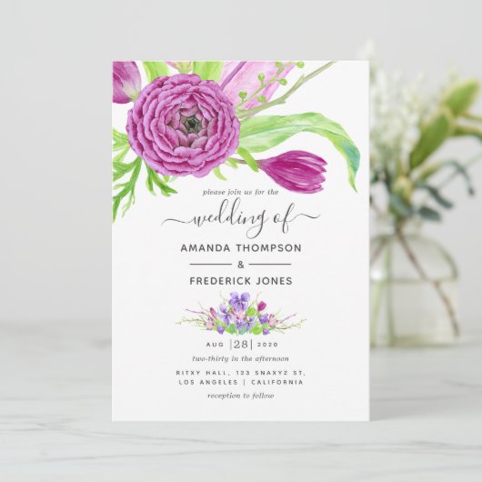 Waterverf Floral Spring Wedding Kaart (Staand voorkant)