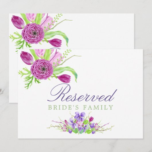 Waterverf Floral Spring Wedding Reserved Sign Kaart (Voorkant / Achterkant)