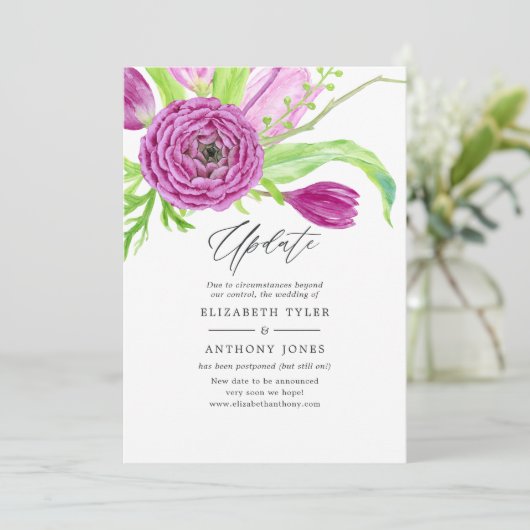 Waterverf Floral Spring Wedding Update Kaart (Staand voorkant)