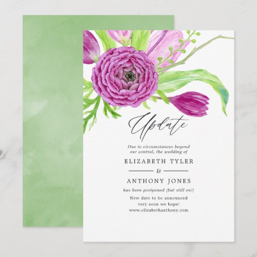 Waterverf Floral Spring Wedding Update Kaart (Voorkant / Achterkant)