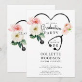 Waterverf Floral Stethoscoop Doctor Afstuderen Kaart (Voorkant / Achterkant)