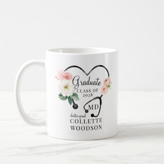 Waterverf Floral Stethoscoop Doctor Afstuderen Koffiemok (Links)