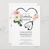 Waterverf Floral Stethoscoop Zurse Afstuderen Kaart (Voorkant / Achterkant)