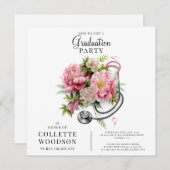 Waterverf Floral Stethoscoop Zurse Afstuderen Kaart (Voorkant / Achterkant)