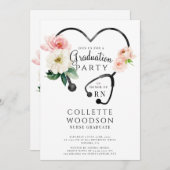 Waterverf Floral Stethoscoop Zurse Afstuderen Kaart (Voorkant / Achterkant)