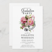 Waterverf Floral Stethoscoop Zurse Afstuderen Kaart (Voorkant / Achterkant)