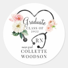 Waterverf Floral Stethoscope Nurse Afstuderen Ronde Sticker