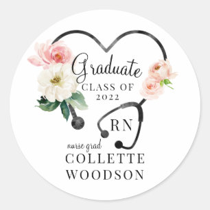 Waterverf Floral Stethoscope Nurse Afstuderen Ronde Sticker