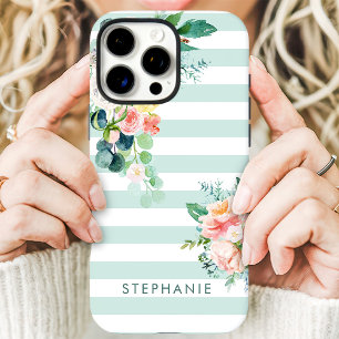 Waterverf Floral Stripe Custom Name iPhone 16 Pro Max Hoesje