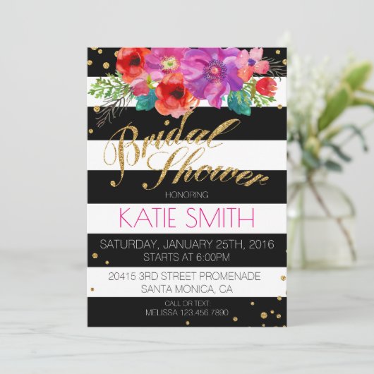 Waterverf Floral Stripe Glitter Vrijgezellenfeest Kaart (Staand voorkant)