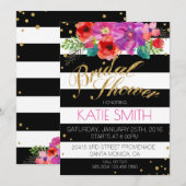 Waterverf Floral Stripe Glitter Vrijgezellenfeest Kaart (Voorkant / Achterkant)