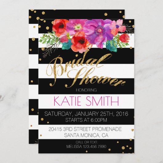 Waterverf Floral Stripe Glitter Vrijgezellenfeest Kaart (Voorkant / Achterkant)