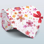 Waterverf Floral Stropdas<br><div class="desc">Handgeschilderd waterverf bloemontwerp in rijk rood, roze en geel op een witte achtergrond. Originele kunst van Nic Squirrell.</div>