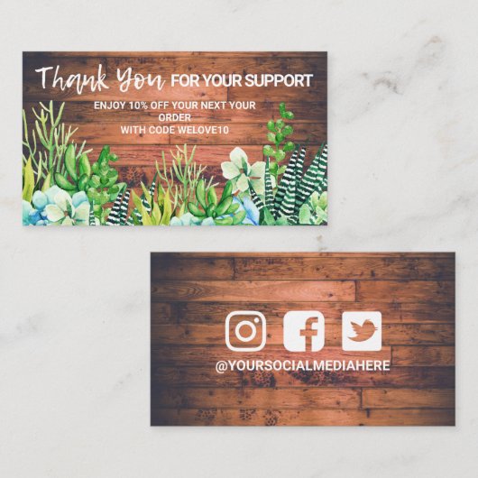 Waterverf Floral Succulent Korting Visitekaartje (Voorkant / Achterkant)