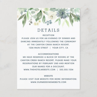 Waterverf Floral Succulent Wedding Details Card Informatiekaartje