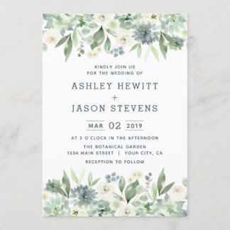 Waterverf Floral Succulent Wedding Invitations Kaart