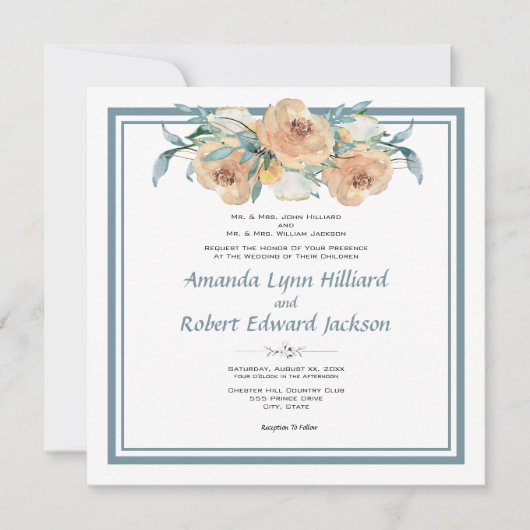 Waterverf Floral Summer Wedding Kaart (Voorkant)