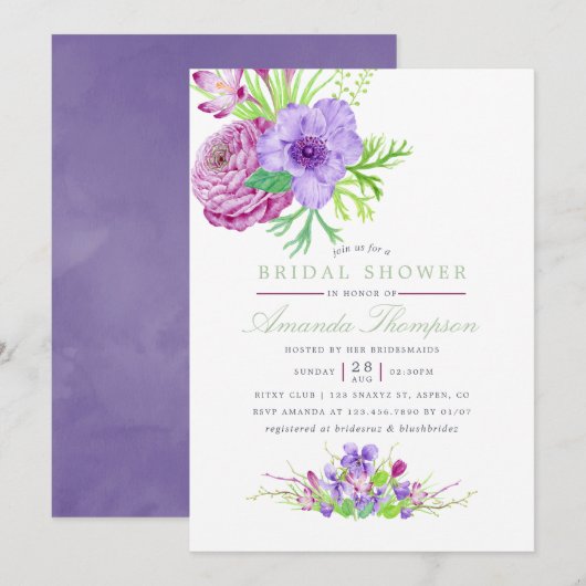 Waterverf Floral Summer Wedding Kaart (Voorkant / Achterkant)