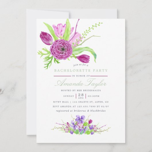 Waterverf Floral Summer Wedding Kaart (Voorkant)