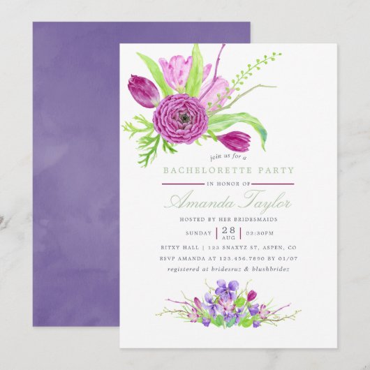Waterverf Floral Summer Wedding Kaart (Voorkant / Achterkant)