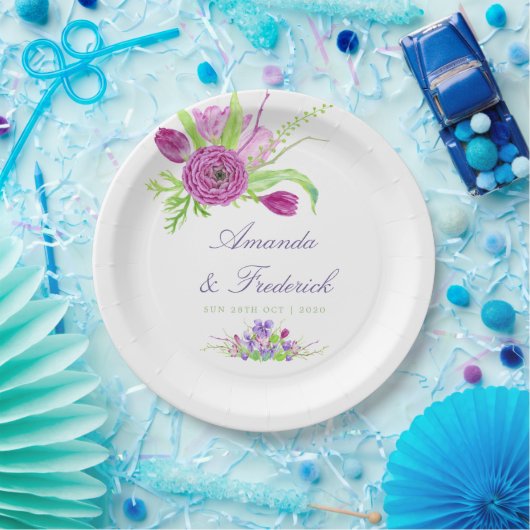 Waterverf Floral Summer Wedding Papieren Bordje (Feest)