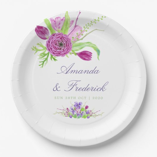 Waterverf Floral Summer Wedding Papieren Bordje (Voorkant)