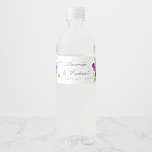 Waterverf Floral Summer Wedding Waterfles Etiket (Voorkant)