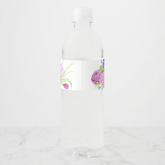 Waterverf Floral Summer Wedding Waterfles Etiket (Achterkant)